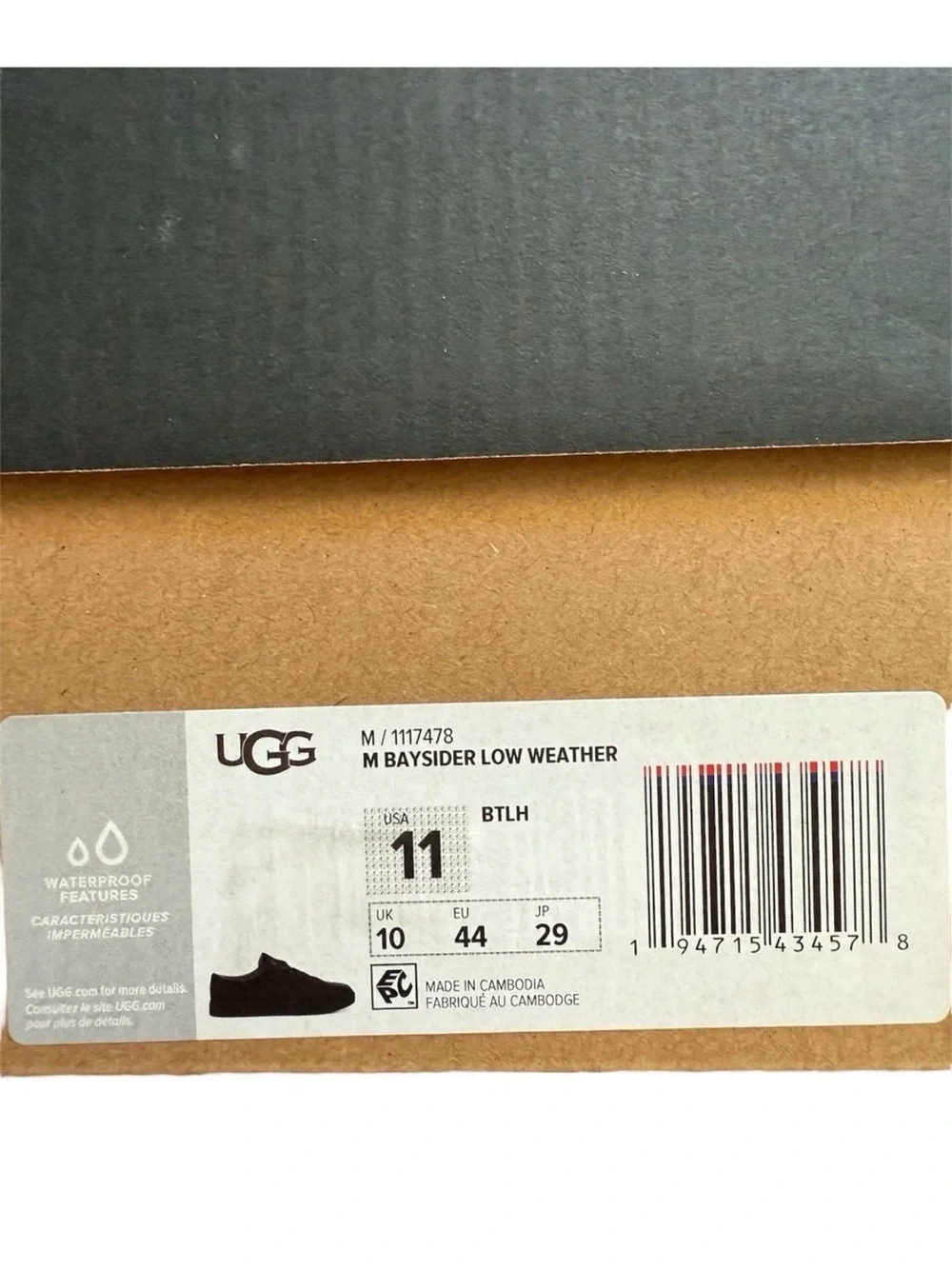 Men's UGG WATERPROOF FEATURES M BAYSIDER LOW WEATHER Boots USA 11 EU 44